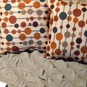 Source Unknown Mid-Century Dot Pattern Throw Pillows in Orange, Teal, Brown